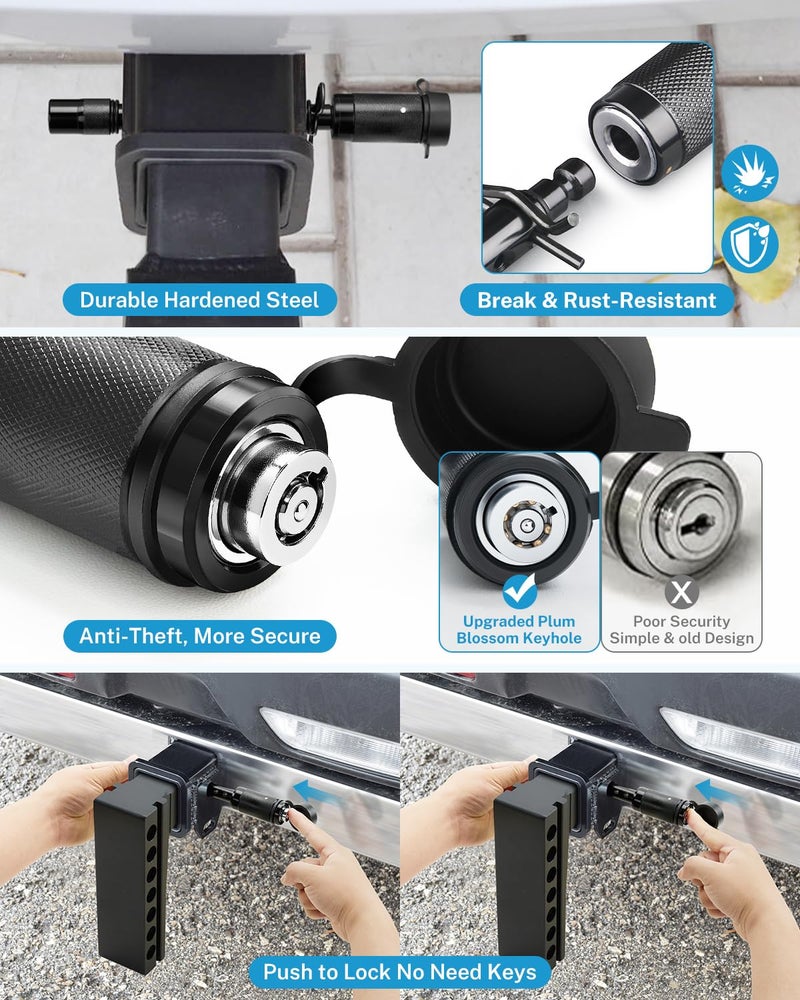 Kohree Trailer Hitch Pin Lock Set, 5/8 Inch Locking Hitch Pin with Keys, Tow Hitch Receiver Pin Lock Set Trailer Locking Pin for Class III IV Tow RV Trailer Hitch, Anti-Theft & Anti Rattle - Image 3